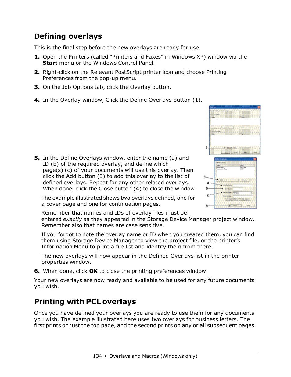 Defining overlays, Printing with pcl overlays | Muratec MFX-3070 User Manual | Page 134 / 179