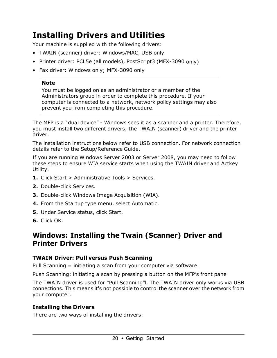 Installing drivers and utilities | Muratec MFX-3070 User Manual | Page 20 / 179