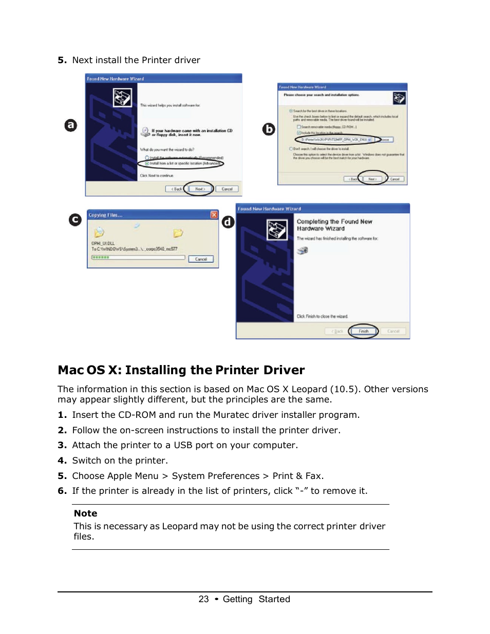 Mac os x: installing the printer driver | Muratec MFX-3070 User Manual | Page 23 / 179