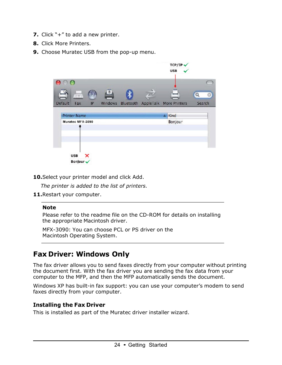 Fax driver: windows only | Muratec MFX-3070 User Manual | Page 24 / 179