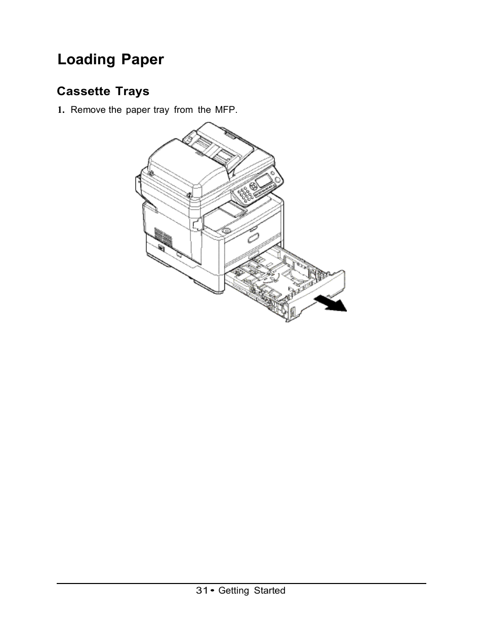 Loading paper, Cassette trays | Muratec MFX-3070 User Manual | Page 31 / 179
