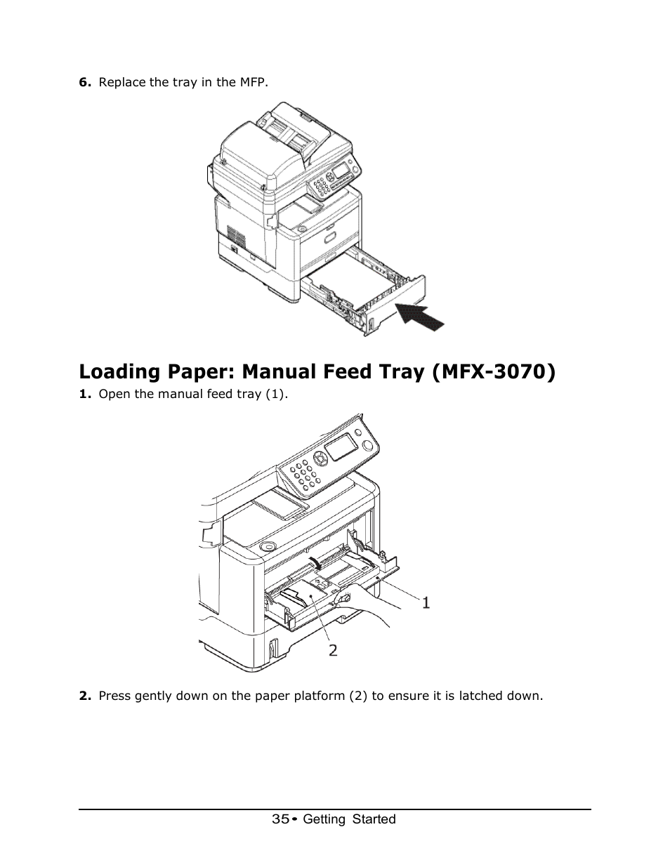 Loading paper: manual feed tray (mfx-3070) | Muratec MFX-3070 User Manual | Page 35 / 179
