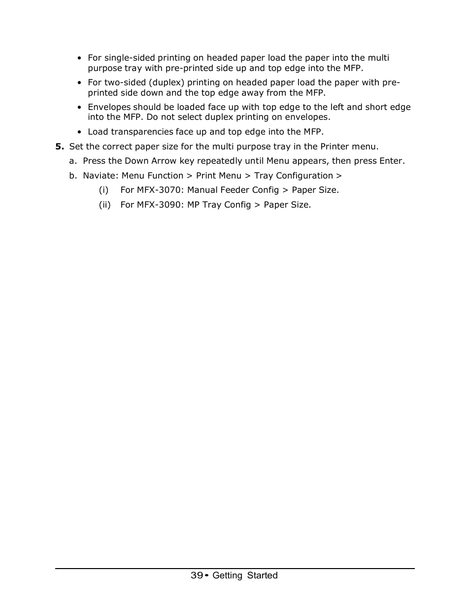 39 • getting started | Muratec MFX-3070 User Manual | Page 39 / 179