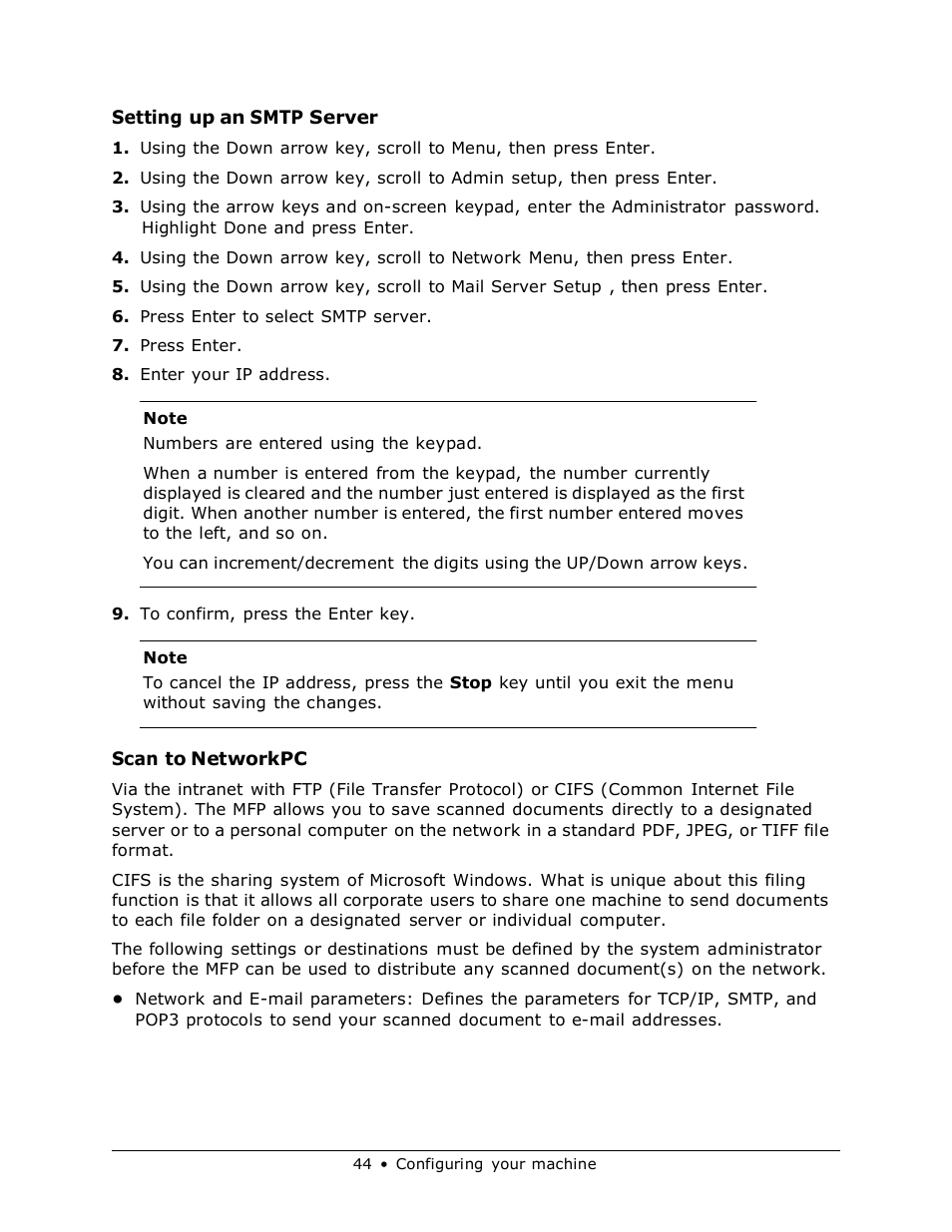 Setting up an smtp server, Scan to networkpc | Muratec MFX-3070 User Manual | Page 44 / 179