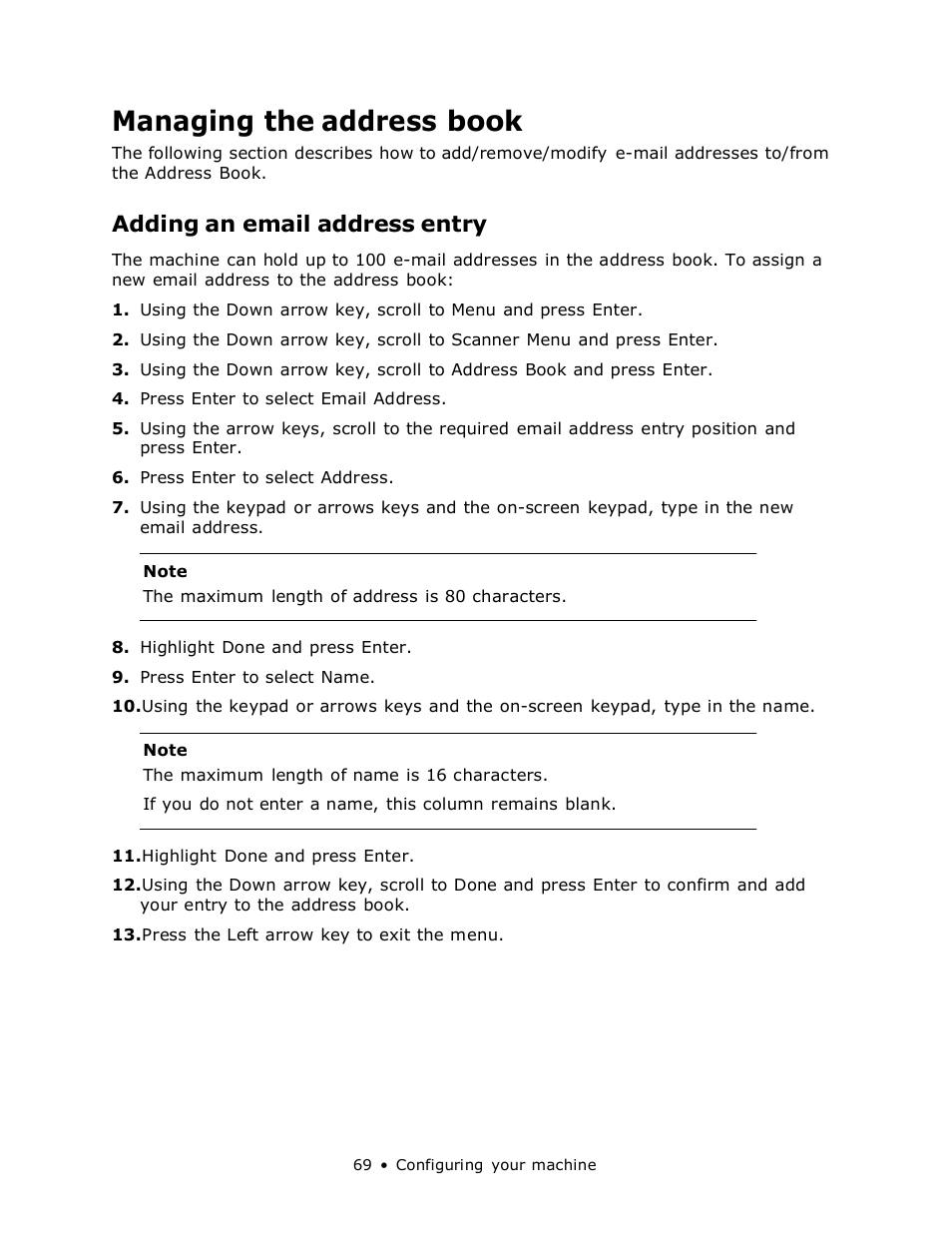 Managing the address book, Adding an email address entry | Muratec MFX-3070 User Manual | Page 69 / 179