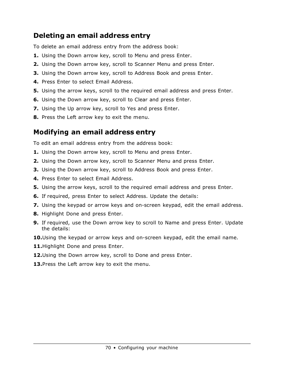 Deleting an email address entry, Modifying an email address entry | Muratec MFX-3070 User Manual | Page 70 / 179