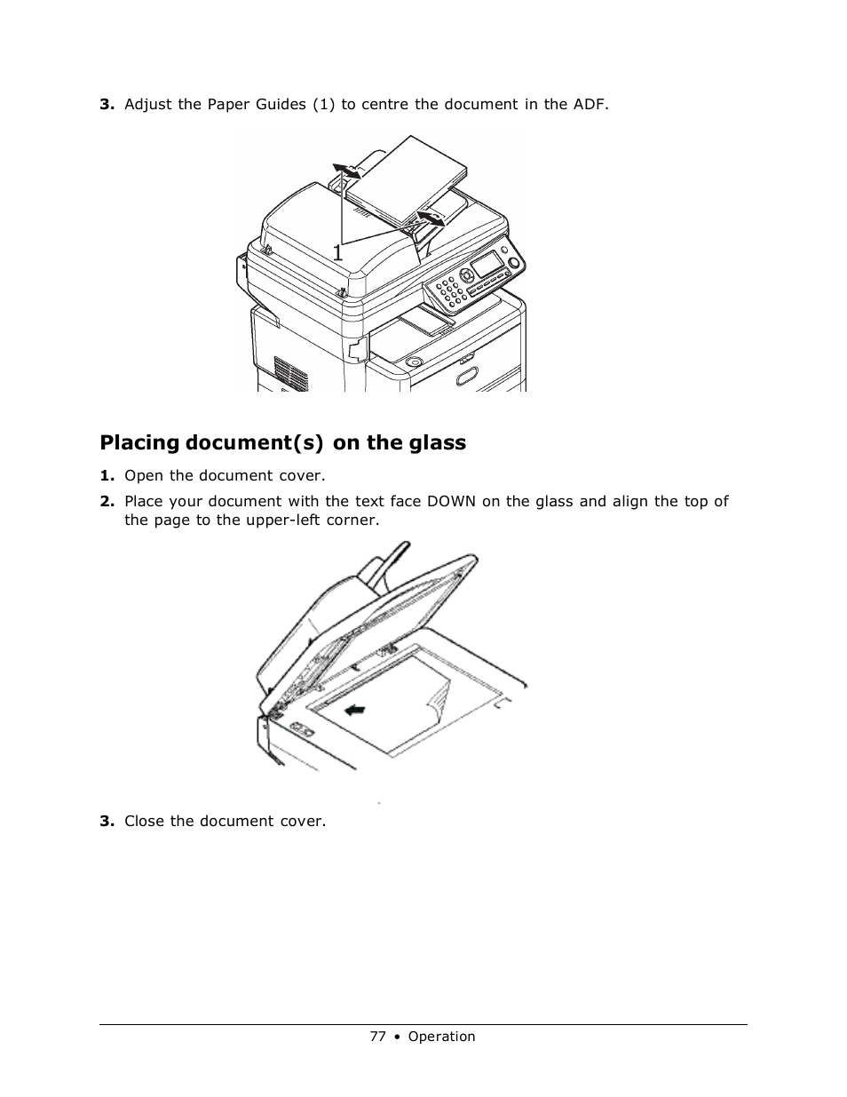 Placing document(s) on the glass | Muratec MFX-3070 User Manual | Page 77 / 179