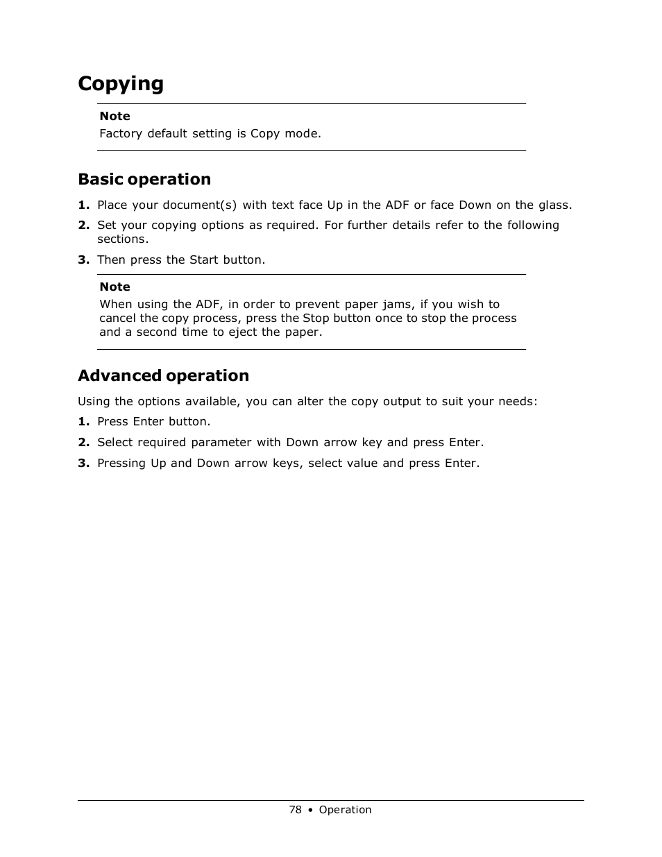 Copying, Basic operation, Advanced operation | Muratec MFX-3070 User Manual | Page 78 / 179
