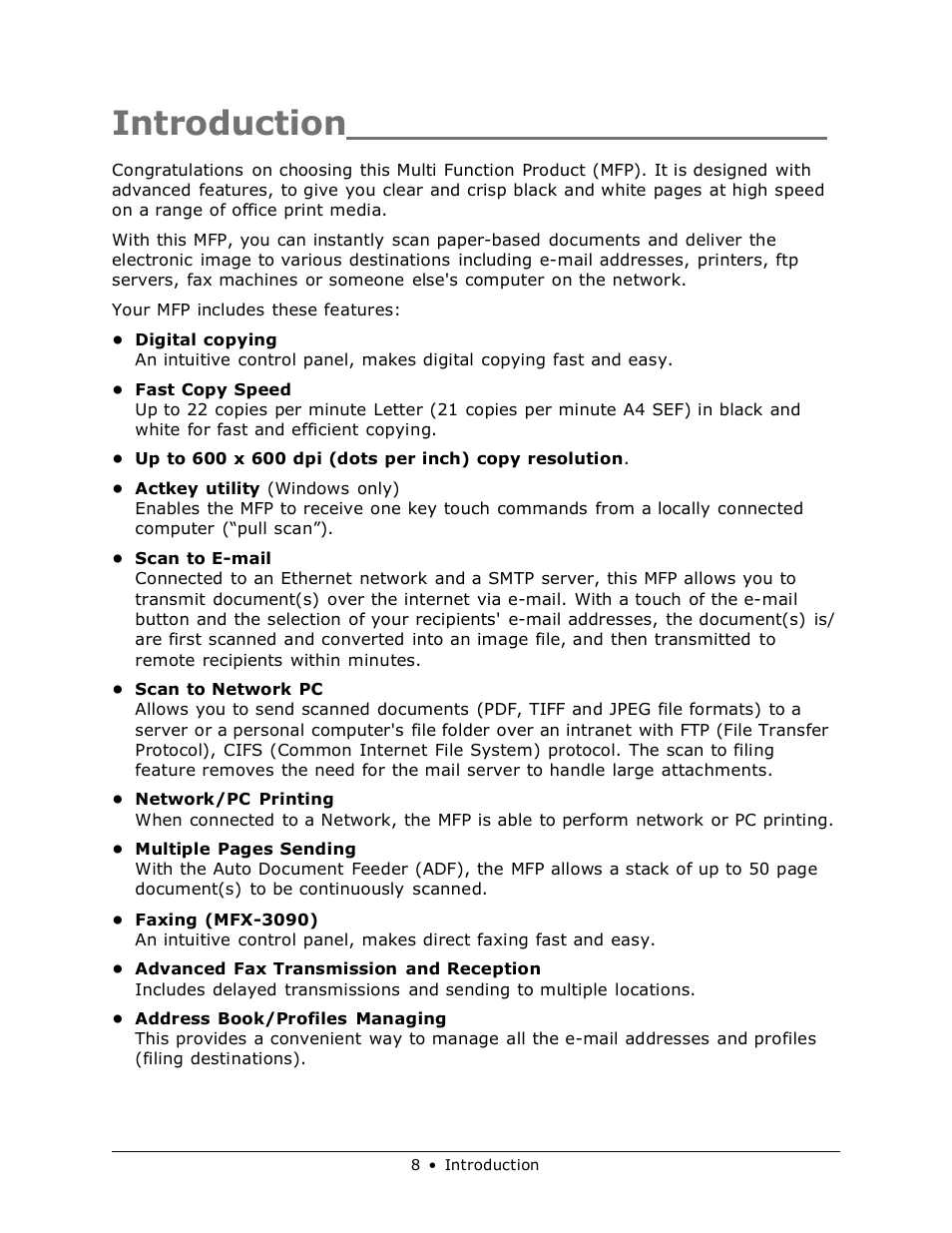 Introduction | Muratec MFX-3070 User Manual | Page 8 / 179