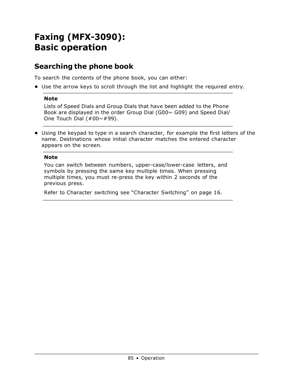 Faxing (mfx-3090): basic operation, Searching the phone book | Muratec MFX-3070 User Manual | Page 85 / 179