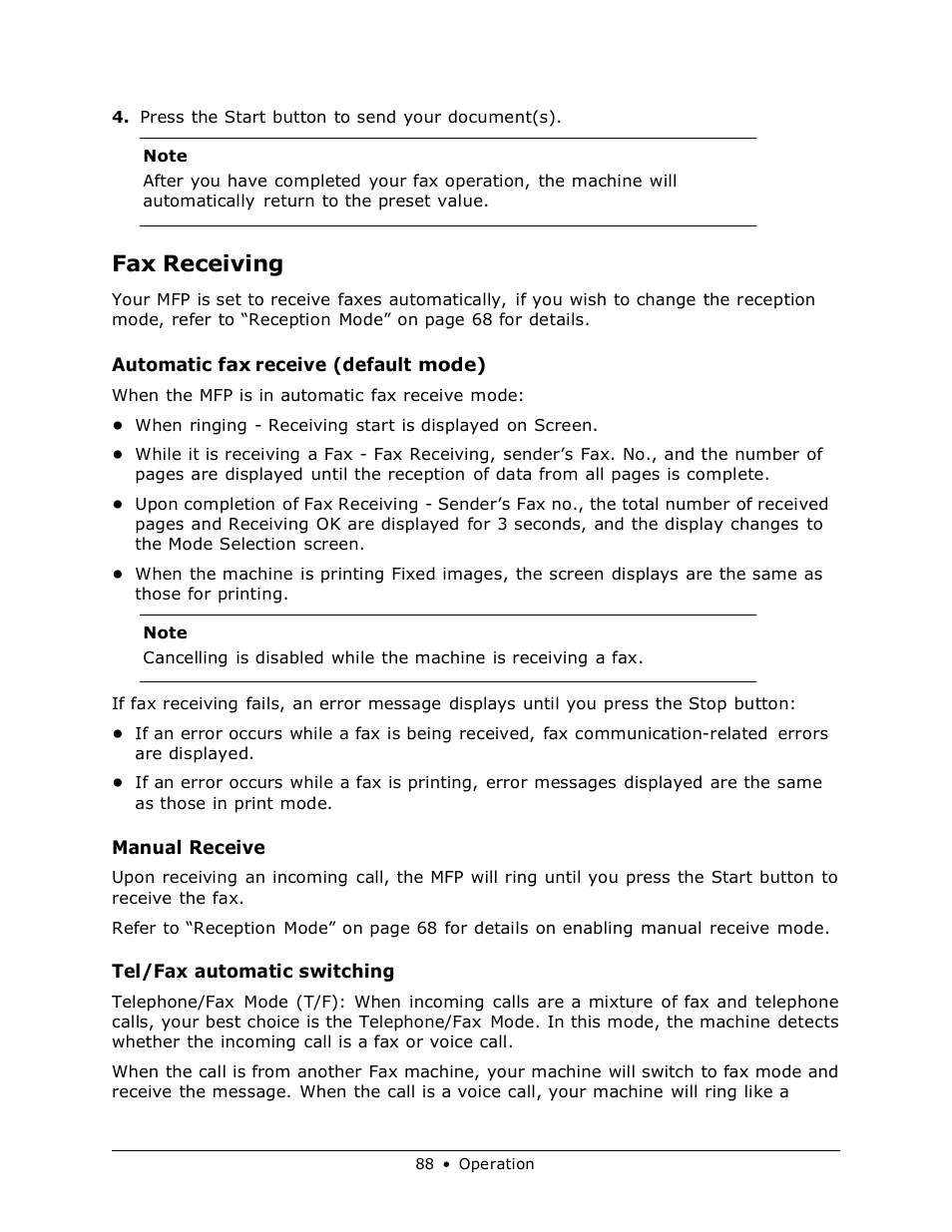Fax receiving | Muratec MFX-3070 User Manual | Page 88 / 179