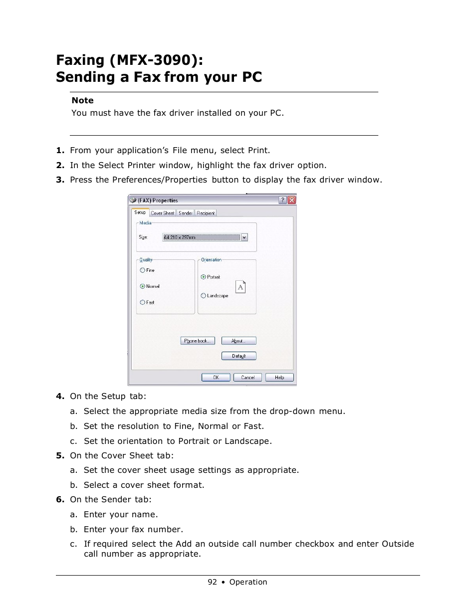 Faxing (mfx-3090): sending a fax from your pc | Muratec MFX-3070 User Manual | Page 92 / 179