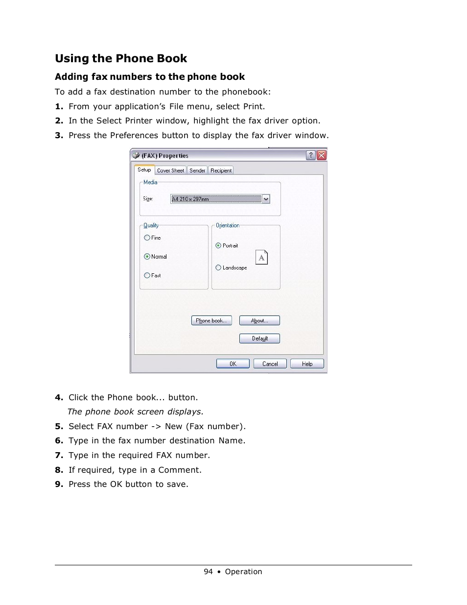 Using the phone book, Adding fax numbers to the phone book | Muratec MFX-3070 User Manual | Page 94 / 179