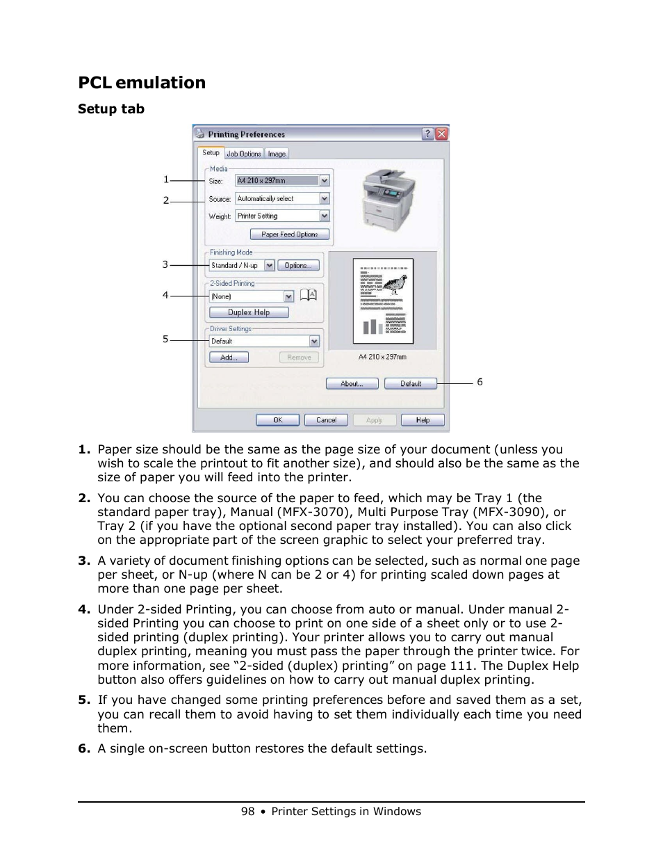 Pcl emulation | Muratec MFX-3070 User Manual | Page 98 / 179