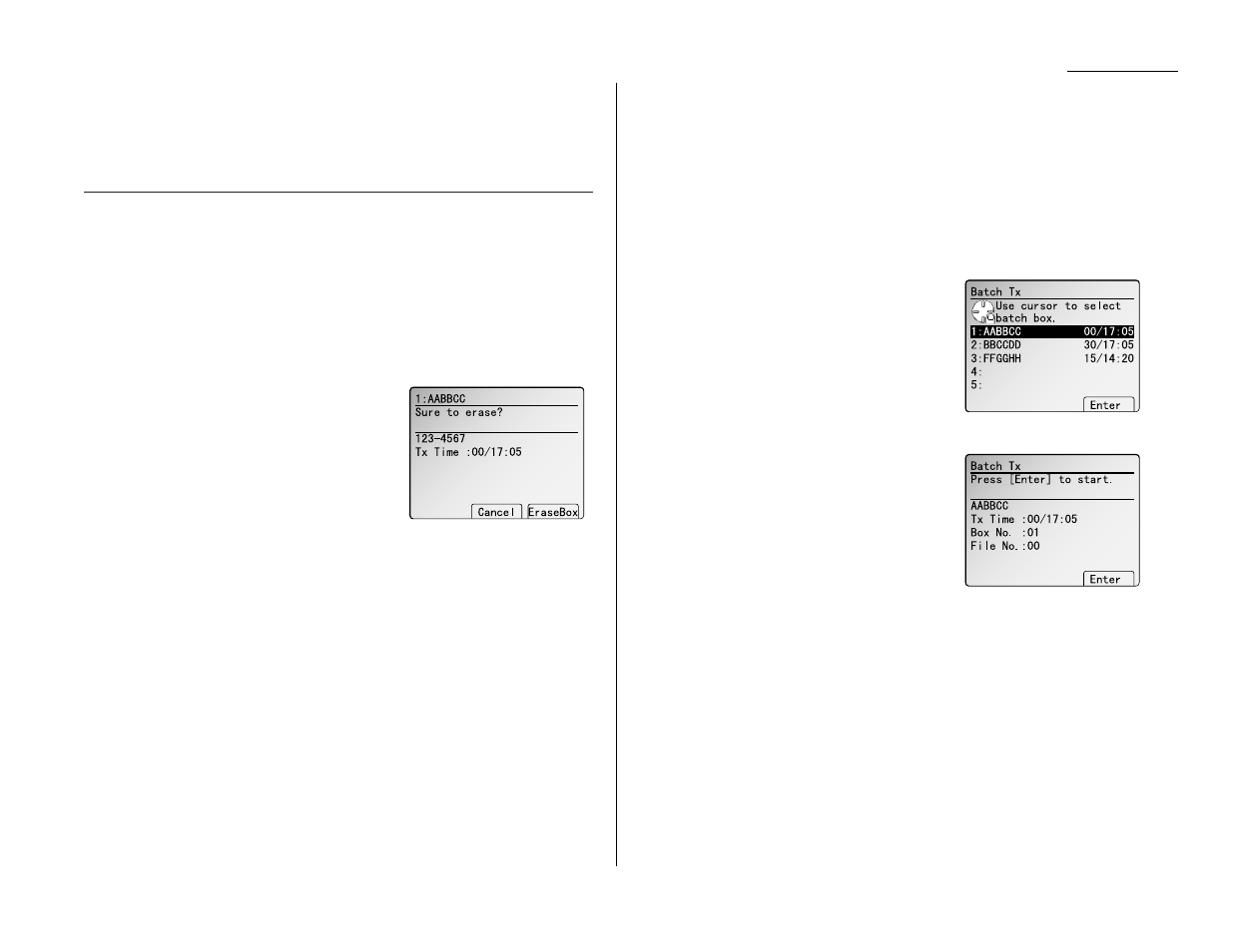 Printing a list of batch boxes, Erasing an empty batch box, Storing a document for batch transmission | Muratec MFX-2500 User Manual | Page 35 / 103