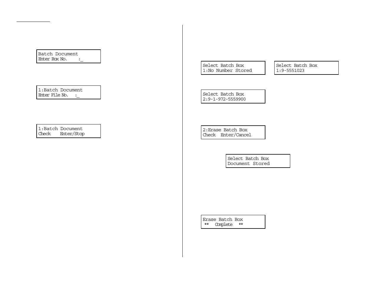 Erasing a document stored in a batch box, Erasing an empty batch box | Muratec MFX-1200 User Manual | Page 67 / 156