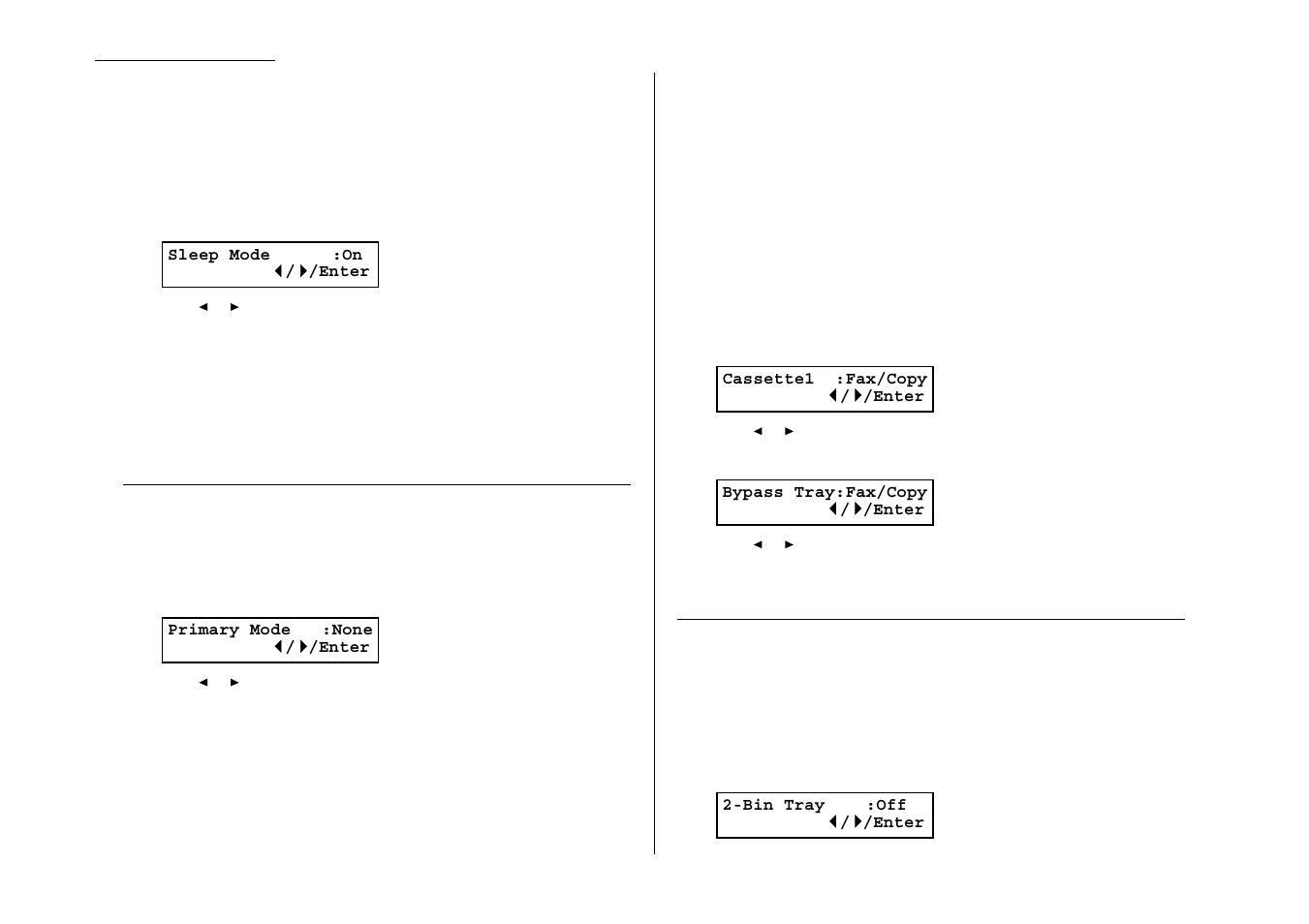 Setting sleep mode (energy saving mode), Primary mode, Setting the paper source | Setting 2-bin tray (option) | Muratec MFX-1300/1700 User Manual | Page 121 / 154
