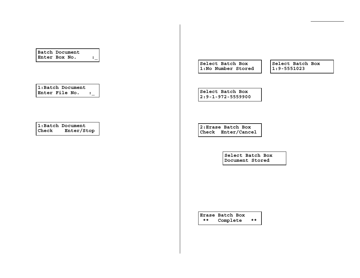Erasing a document stored in a batch box, Erasing an empty batch box | Muratec MFX-1300/1700 User Manual | Page 66 / 154