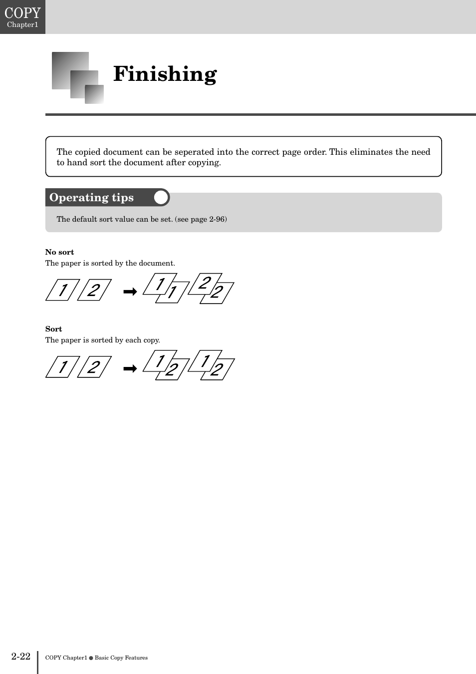 Inishing -22, Finishing, Copy | Operating tips | Muratec MFX-2830 User Manual | Page 102 / 471