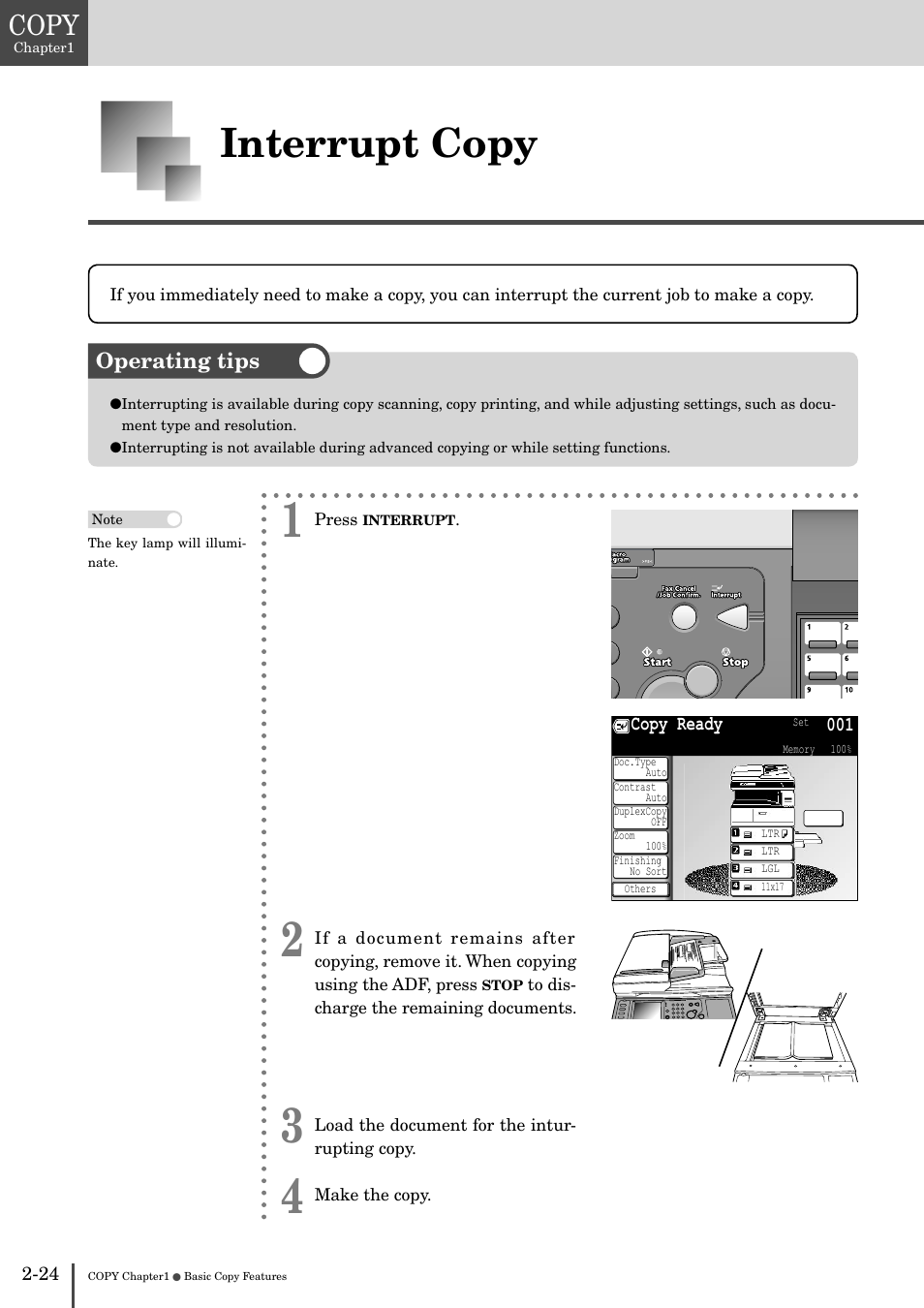 Interrupt copy -24, Interrupt copy, Copy | Operating tips | Muratec MFX-2830 User Manual | Page 104 / 471
