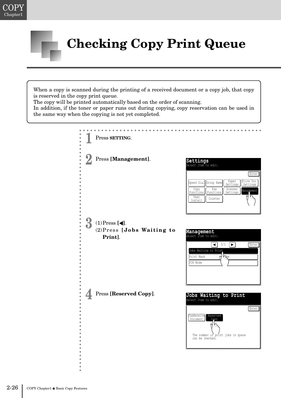 Checking copy print queue -26, Checking copy print queue, Copy | Muratec MFX-2830 User Manual | Page 106 / 471