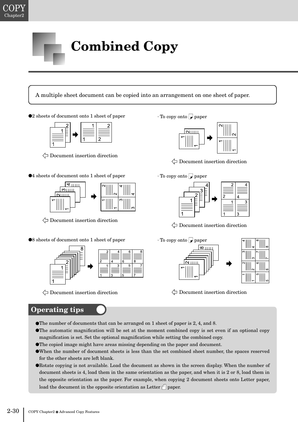 Combined copy -30, Combined copy, Copy | Operating tips | Muratec MFX-2830 User Manual | Page 110 / 471