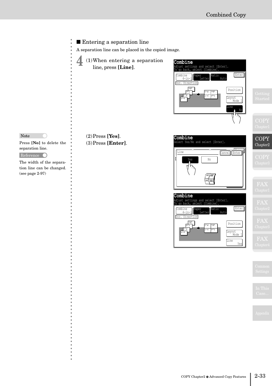 Combine, Copy, 33 combined copy | Entering a separation line | Muratec MFX-2830 User Manual | Page 113 / 471