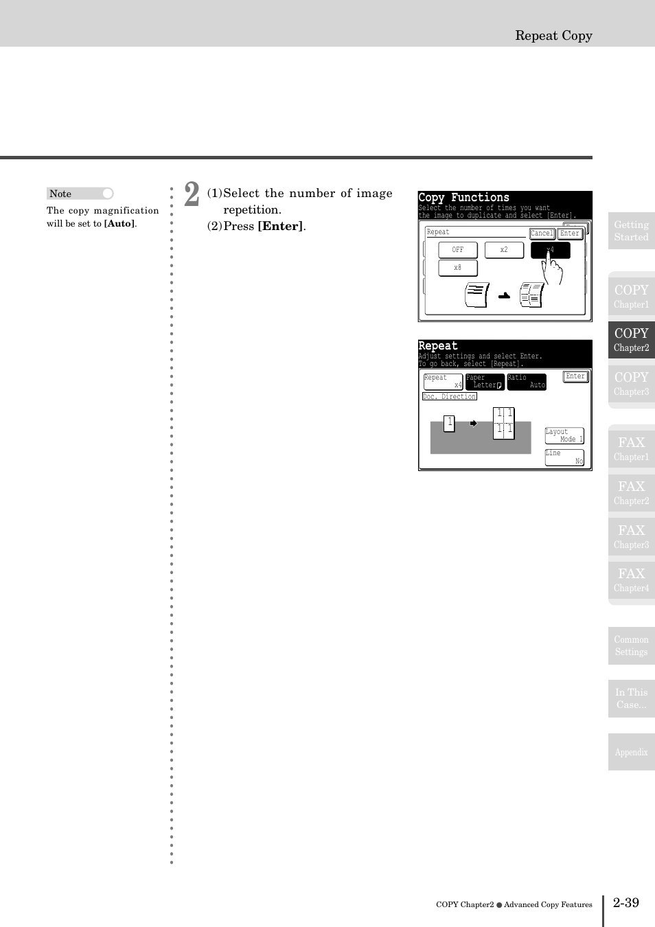 Copy functions, Repeat, Copy | 39 repeat copy | Muratec MFX-2830 User Manual | Page 119 / 471