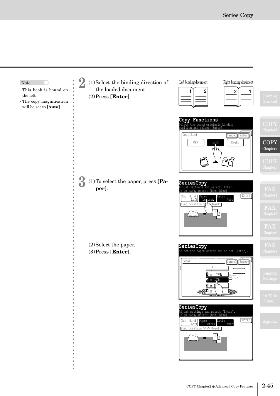 Copy functions, Seriescopy, Copy | 45 series copy | Muratec MFX-2830 User Manual | Page 125 / 471