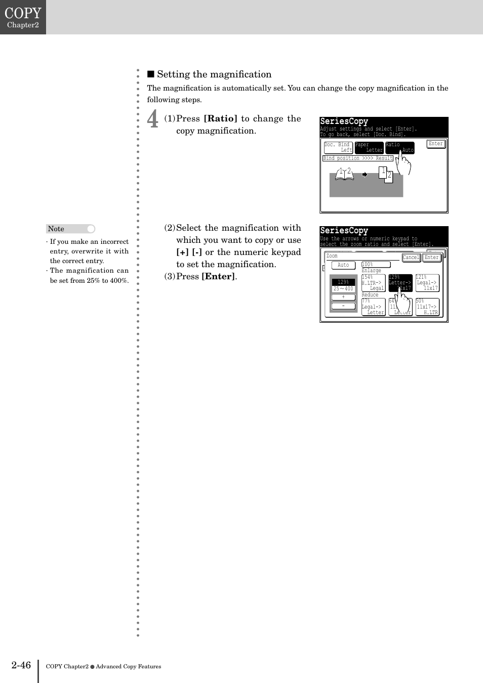 Copy, Seriescopy, 46 ■ setting the magniﬁcation | Muratec MFX-2830 User Manual | Page 126 / 471