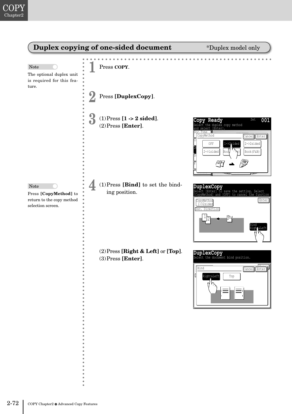 Duplex copying of one-sided document -72, Copy, Duplex copying of one-sided document | Copy ready, Duplexcopy | Muratec MFX-2830 User Manual | Page 152 / 471