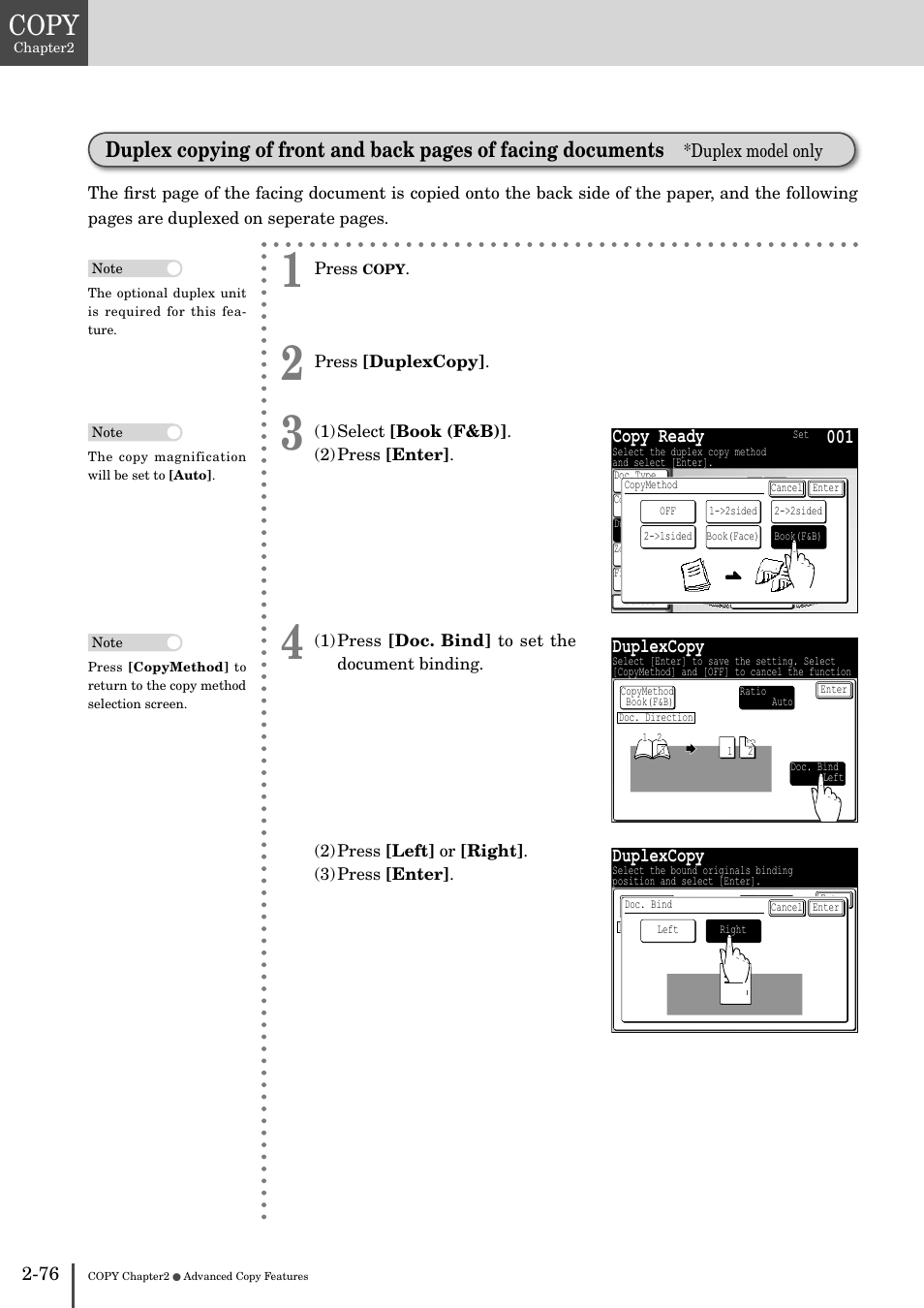 Ing documents -76, Copy, Copy ready | Duplexcopy | Muratec MFX-2830 User Manual | Page 156 / 471