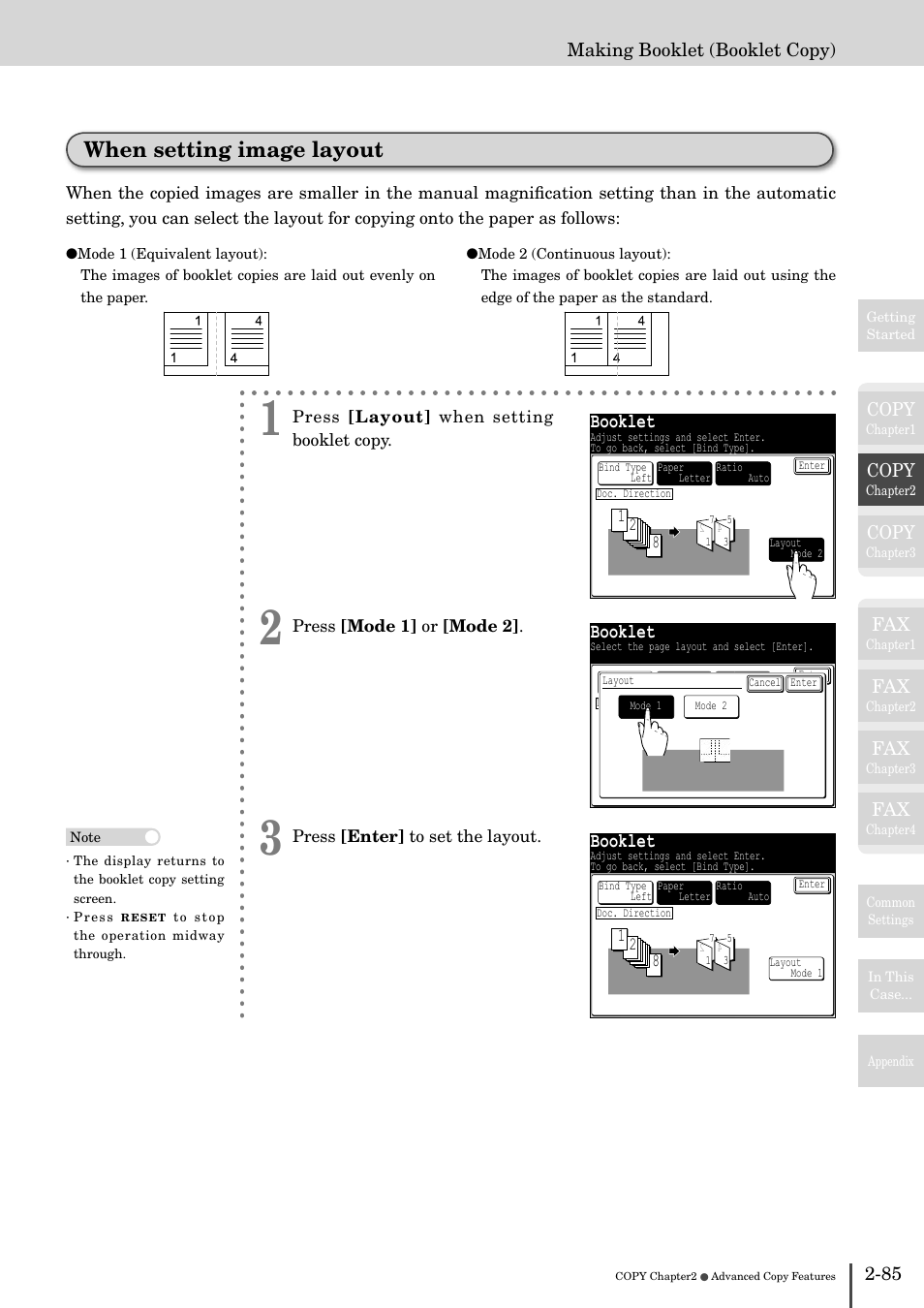 When setting image layout -85, When setting image layout, Booklet | Copy, Making booklet (booklet copy) | Muratec MFX-2830 User Manual | Page 165 / 471