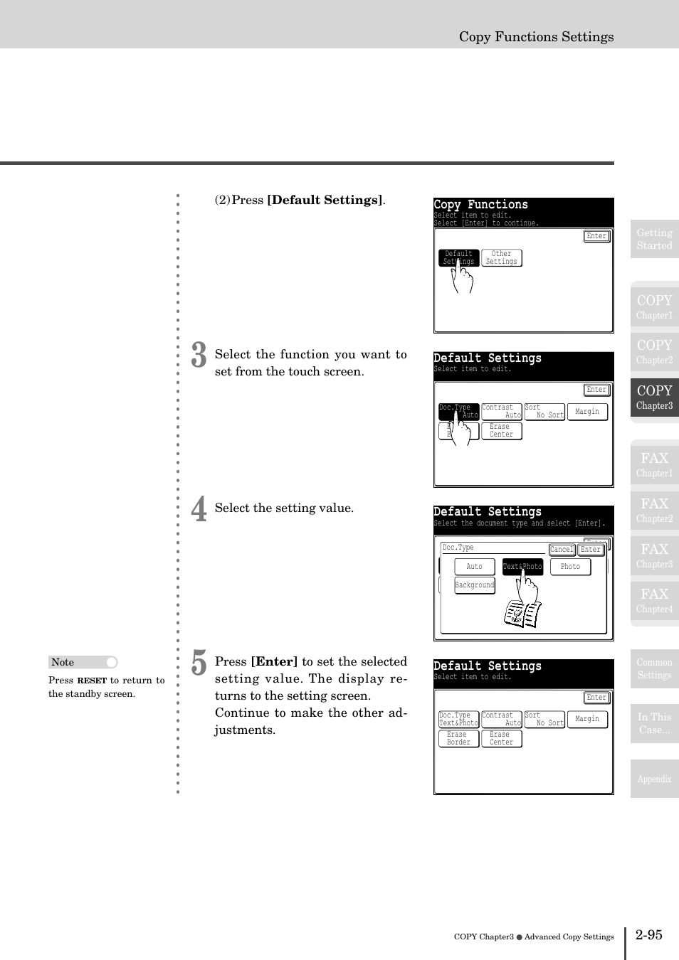 Copy functions, Default settings | Muratec MFX-2830 User Manual | Page 175 / 471