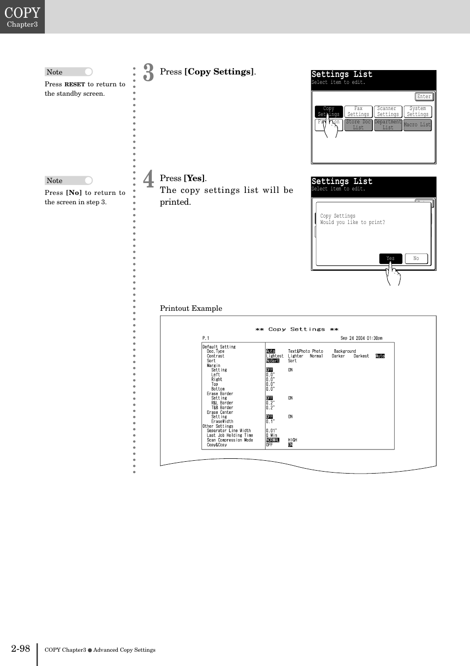 Copy, Settings list | Muratec MFX-2830 User Manual | Page 178 / 471