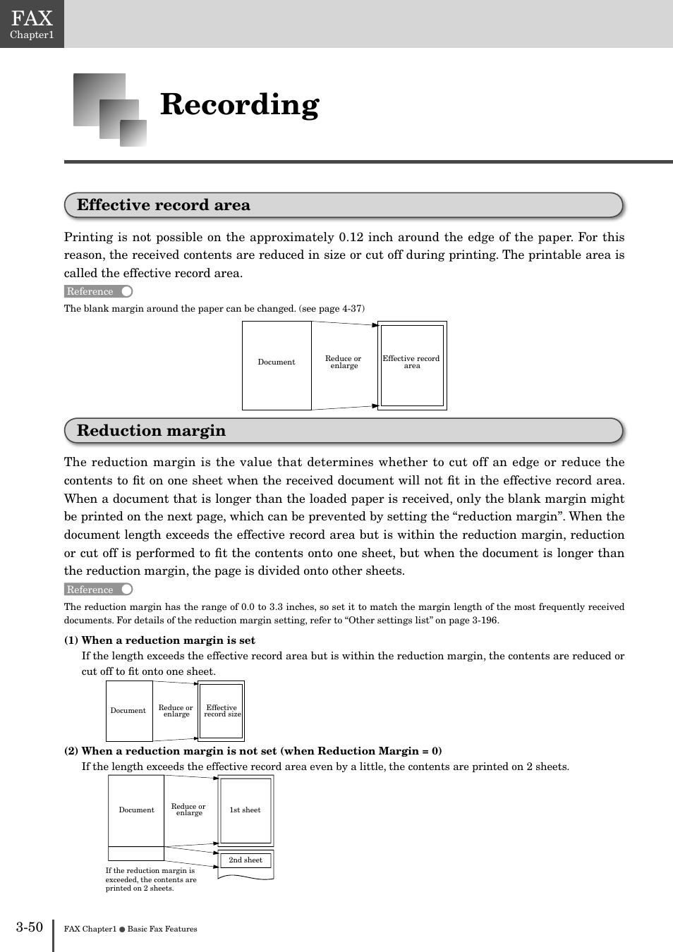 Recording, Effective record area, Reduction margin | Muratec MFX-2830 User Manual | Page 228 / 471