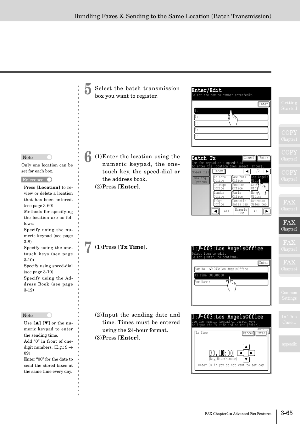 Enter/edit, Batch tx, 003:los angelsoffice | Copy | Muratec MFX-2830 User Manual | Page 243 / 471