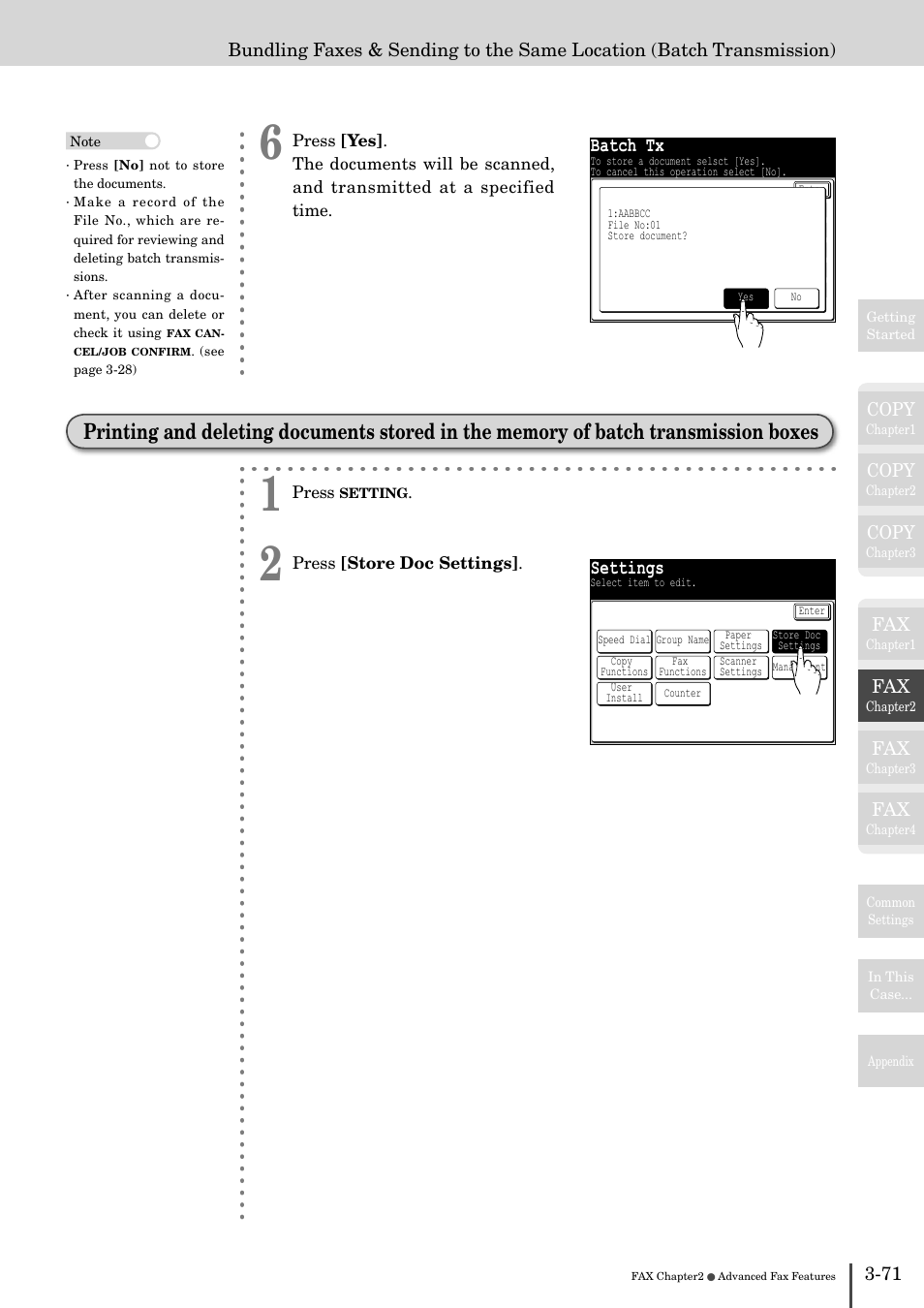 Batch tx, Settings | Muratec MFX-2830 User Manual | Page 249 / 471