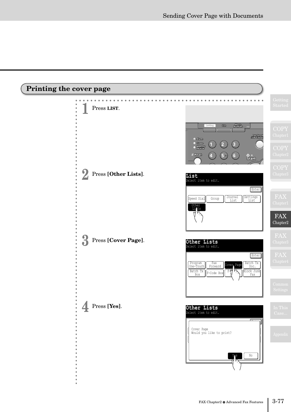Printing the cover page, List, Other lists | Muratec MFX-2830 User Manual | Page 255 / 471