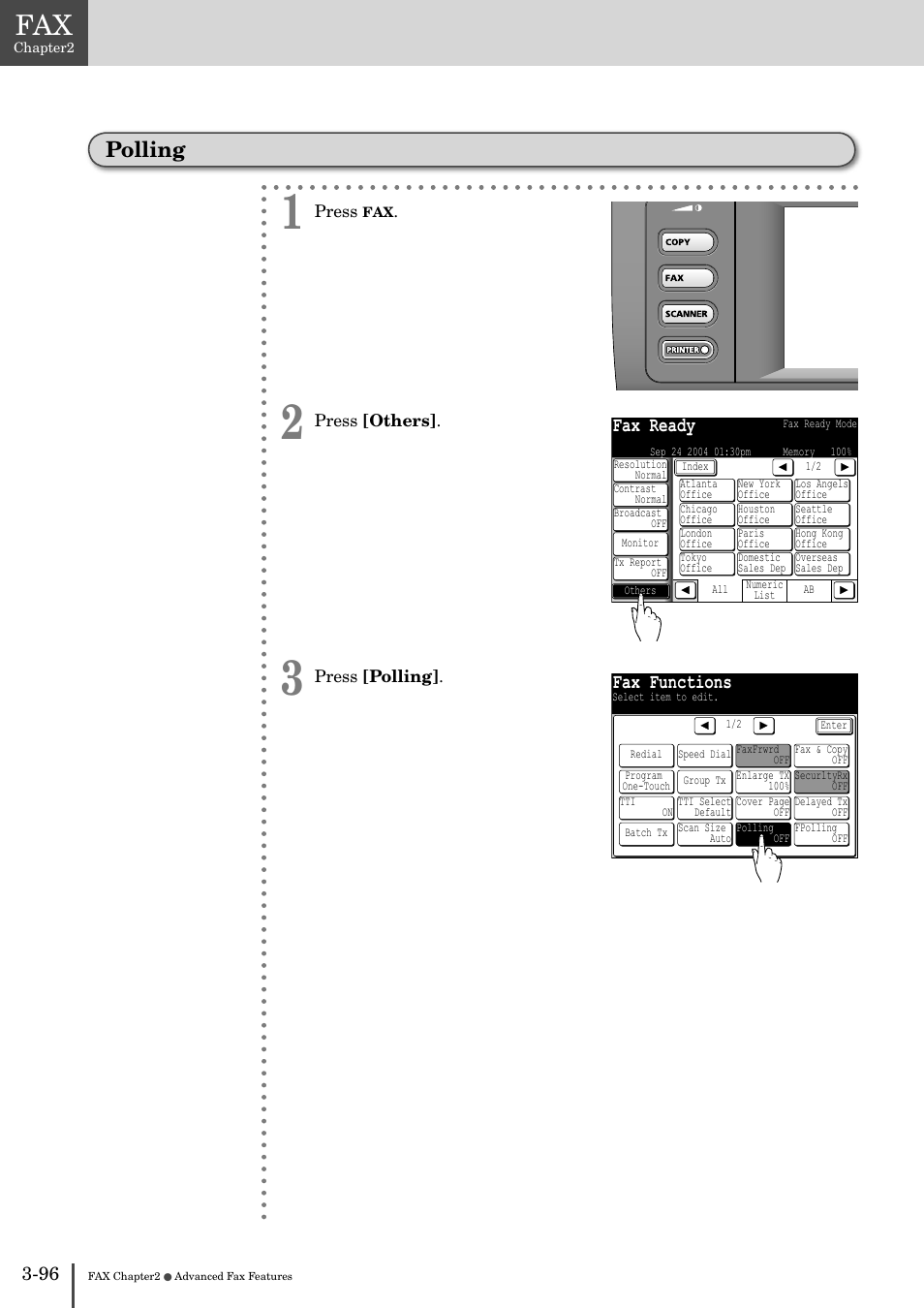 Polling -96, Polling, Fax ready | Fax functions | Muratec MFX-2830 User Manual | Page 274 / 471