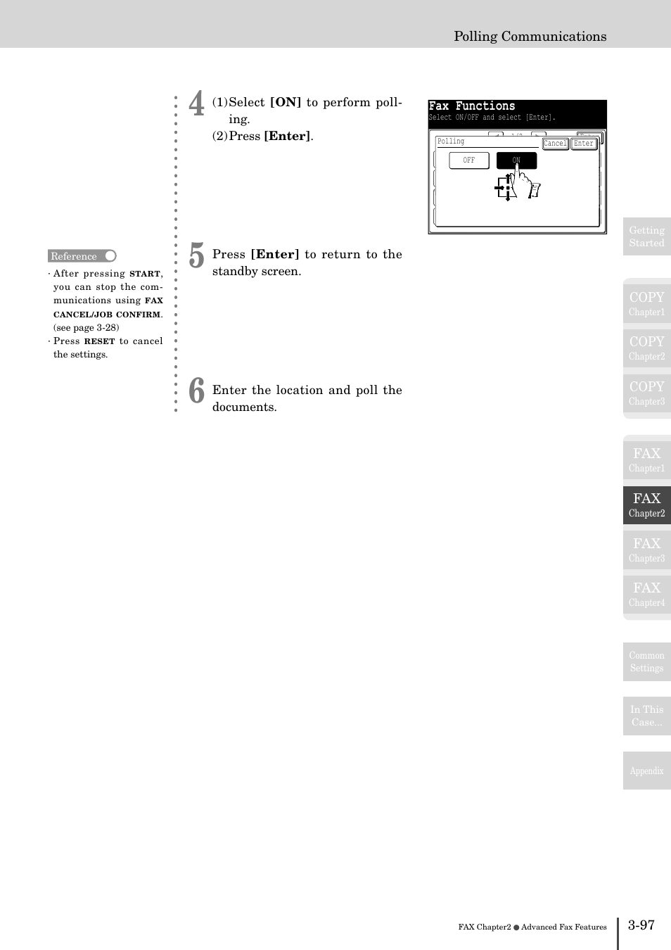 Fax functions, Copy, 97 polling communications | Muratec MFX-2830 User Manual | Page 275 / 471