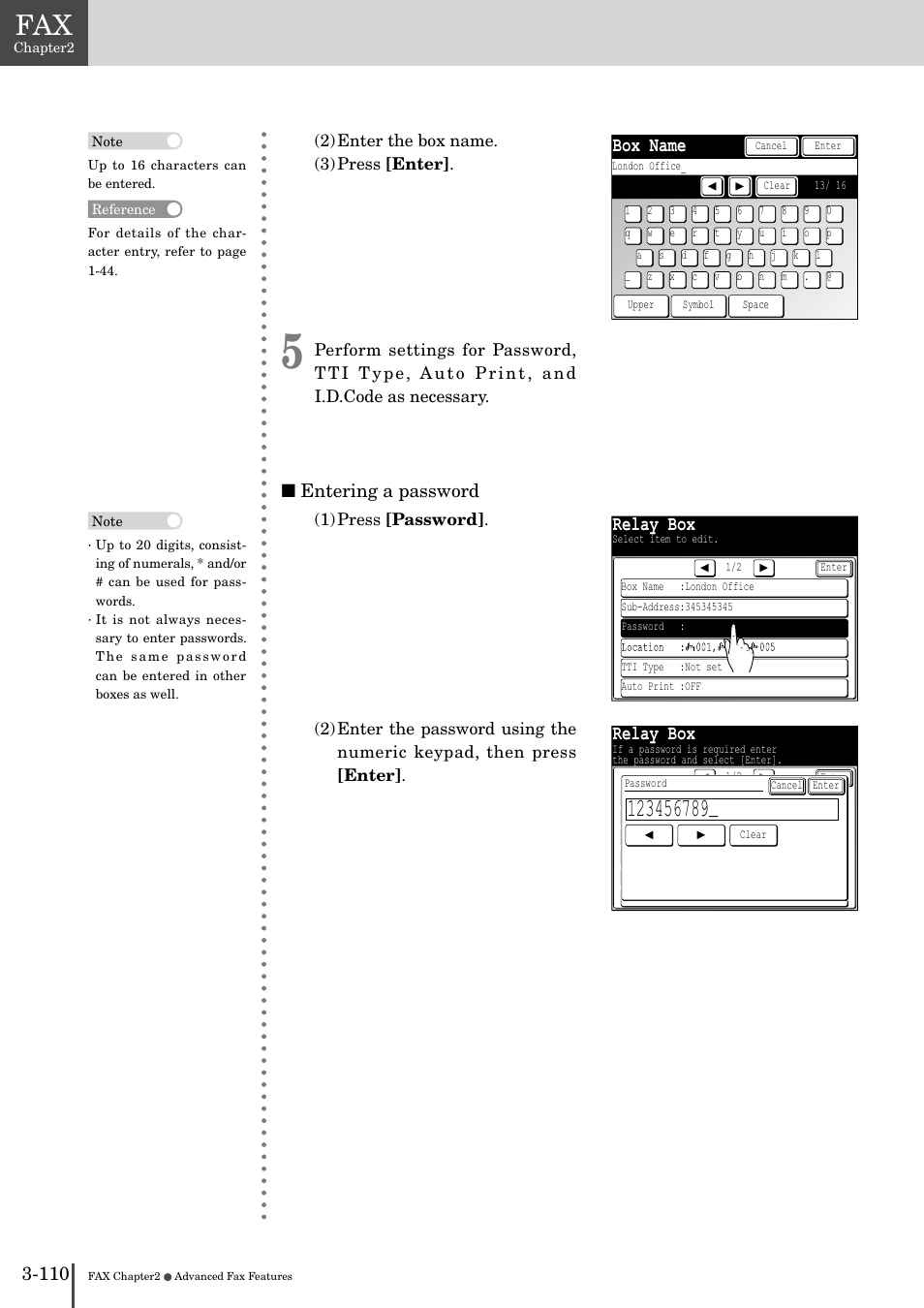 Box name, Relay box, Entering a password | Muratec MFX-2830 User Manual | Page 288 / 471