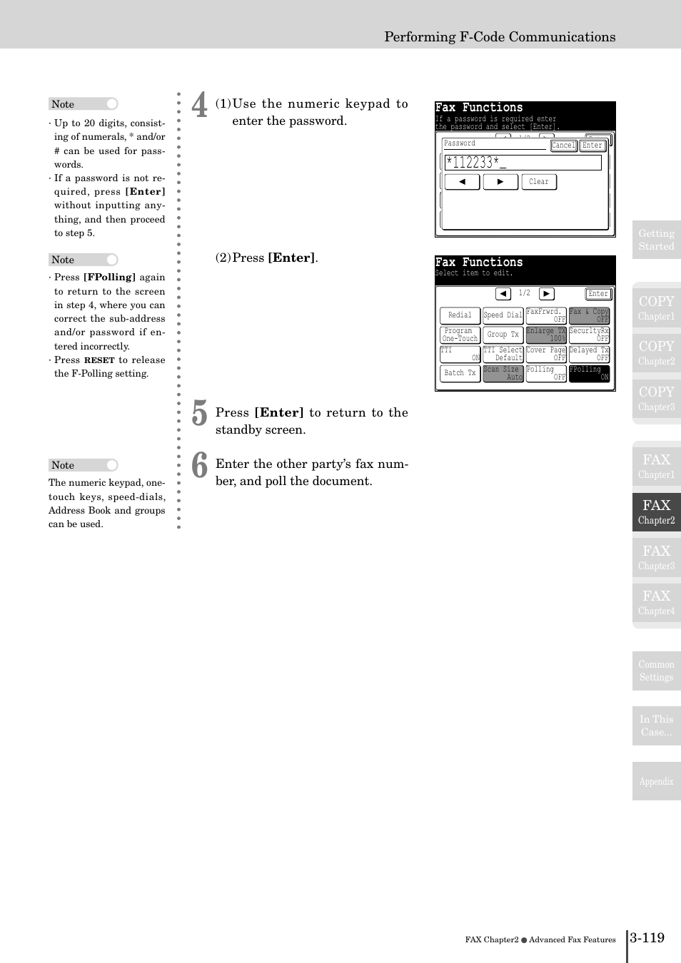 Fax functions, Copy, 119 performing f-code communications | Muratec MFX-2830 User Manual | Page 297 / 471