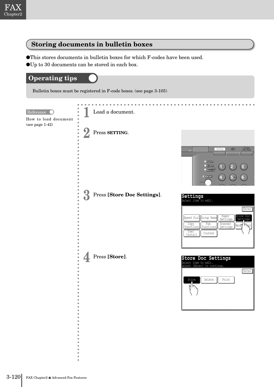 Storing documents in bulletin boxes -120, Storing documents in bulletin boxes, Operating tips | Muratec MFX-2830 User Manual | Page 298 / 471