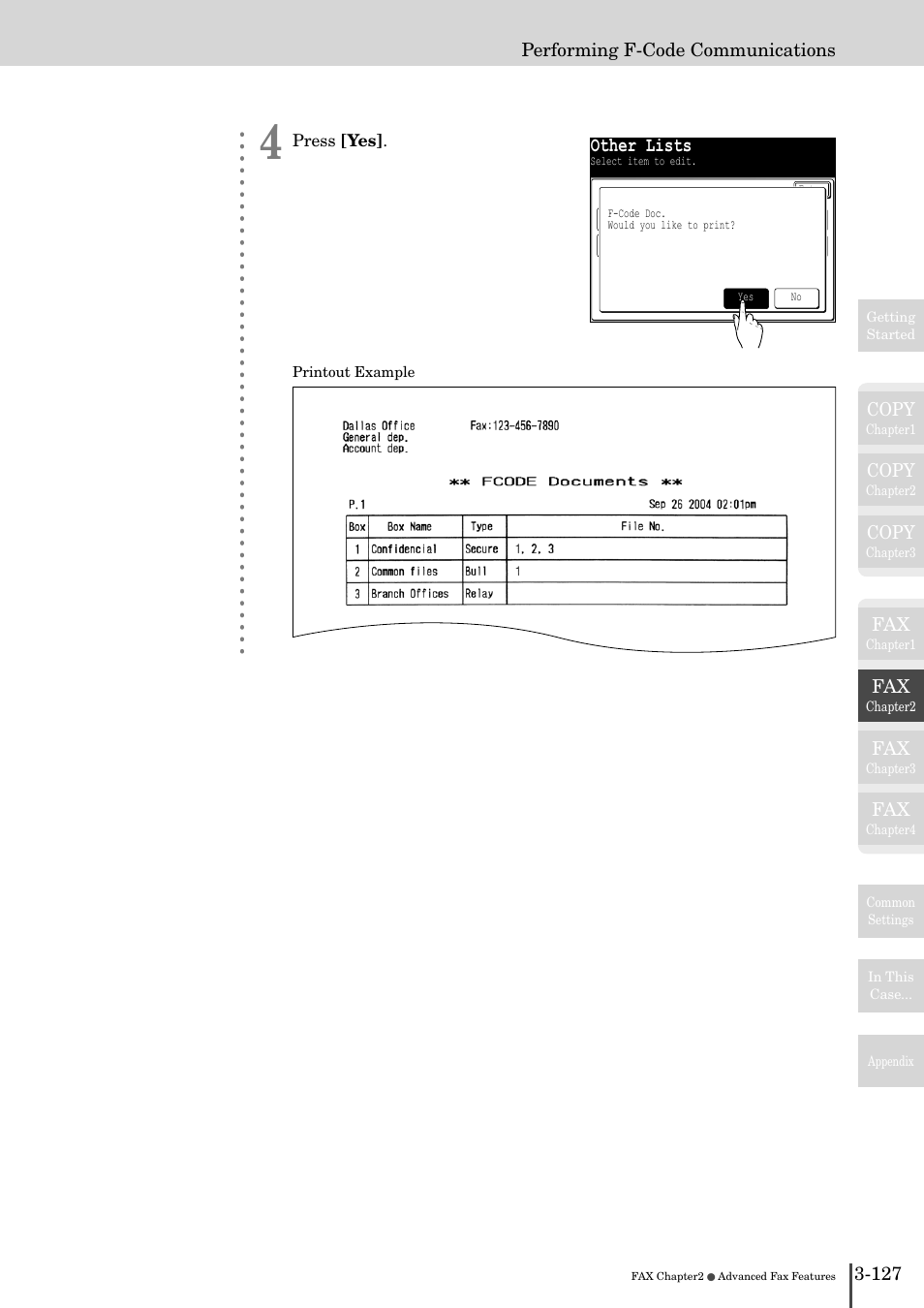 Other lists, Copy, 127 performing f-code communications | Muratec MFX-2830 User Manual | Page 305 / 471