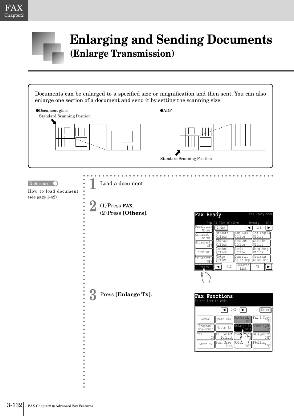 Enlarging and sending documents, Enlarge transmission), Fax ready | Fax functions | Muratec MFX-2830 User Manual | Page 310 / 471