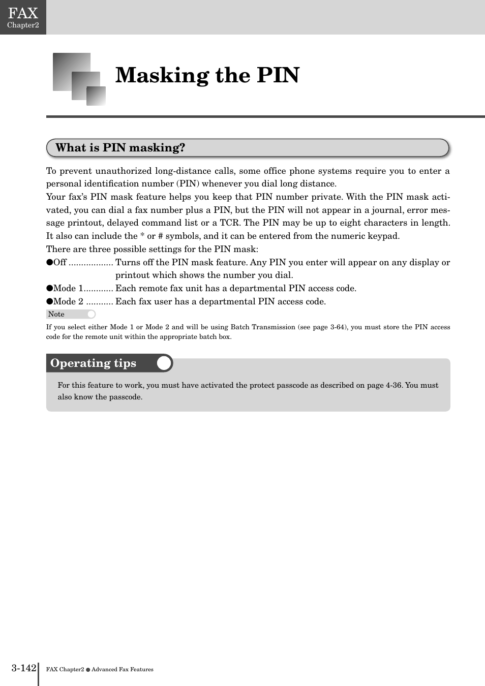 Masking the pin -142, What is pin masking? -14, Masking the pin | What is pin masking, Operating tips | Muratec MFX-2830 User Manual | Page 320 / 471