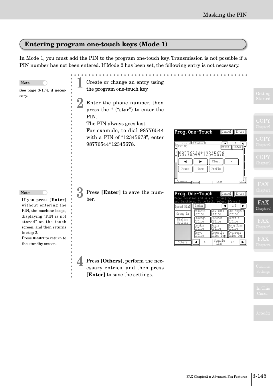 Entering program one-touch keys (mode 1) -14, Entering program one-touch keys (mode 1), Prog.one-touch | Copy, 145 masking the pin | Muratec MFX-2830 User Manual | Page 323 / 471