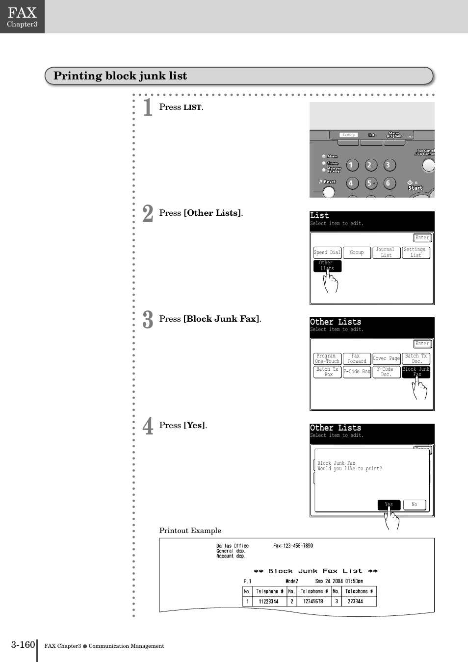 Printing block junk list -1, Printing block junk list, List | Other lists | Muratec MFX-2830 User Manual | Page 338 / 471