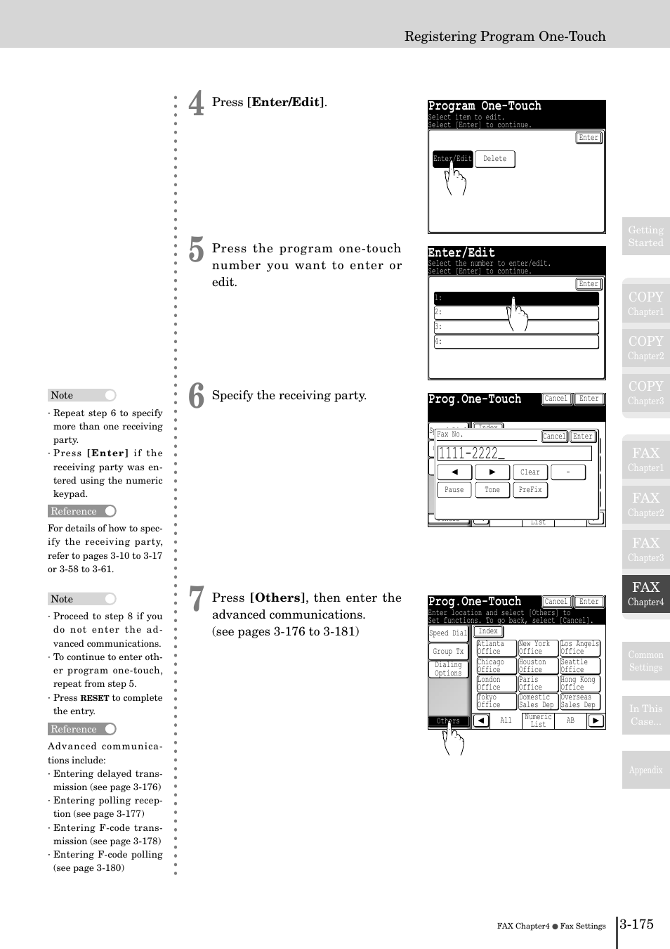 Program one-touch, Enter/edit, Prog.one-touch | Copy, 175 registering program one-touch | Muratec MFX-2830 User Manual | Page 353 / 471